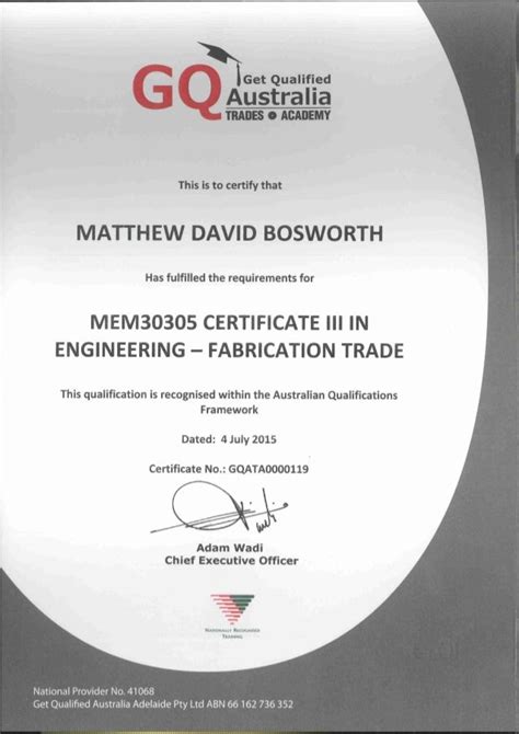 fabrication trade certification